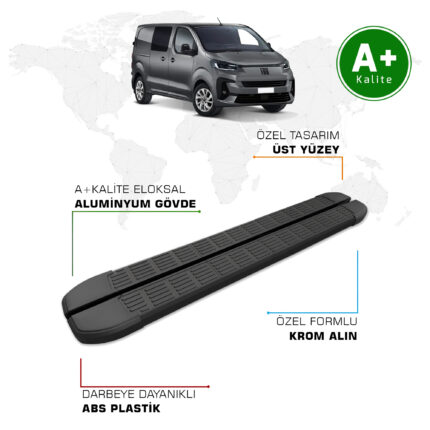Fiat Scudo Yan Basamak Kısa Şasi 2022 Model ve Sonrası S-Line Siyah