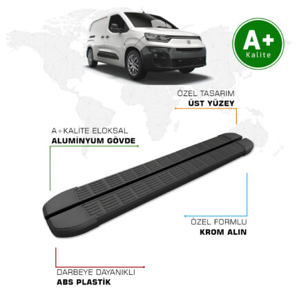 Fiat Doblo Panelvan Yan Basamak Uzun Şasi 2023 Model ve Sonrası S-Line Siyah