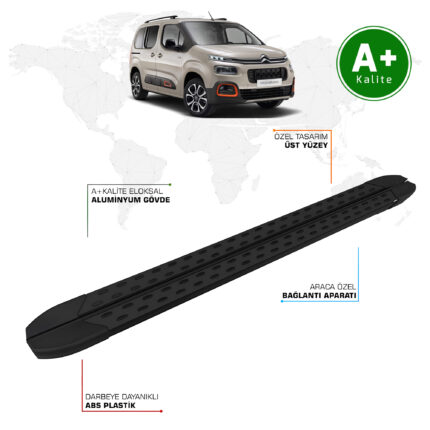 Citroen Berlingo Yan Basamak Kısa Şasi 2019 Model ve Sonrası TrimLine Siyah